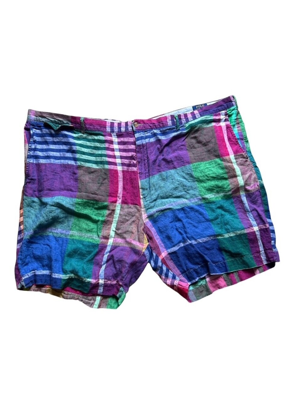 Polo Ralph Lauren Classic Fit Linen Shorts Plaid Size 54B Preppy Old Money